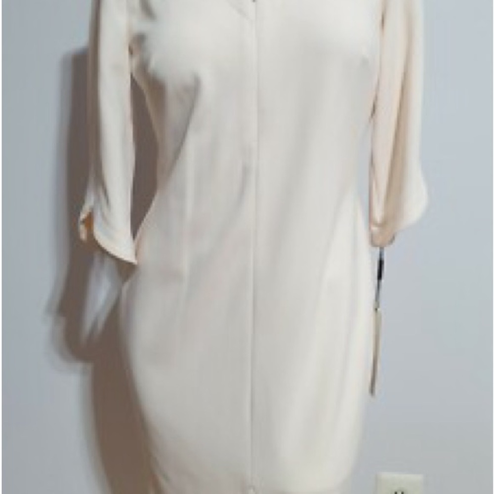 Light Blush Midi Dress with Notch Neck and Zip Sleeves Size 4 Neutral - Picture 7 of 16